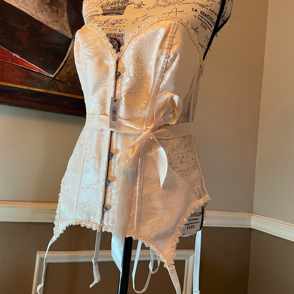 Wedding white satin corset. Very special type of white, almost looks baby pink.